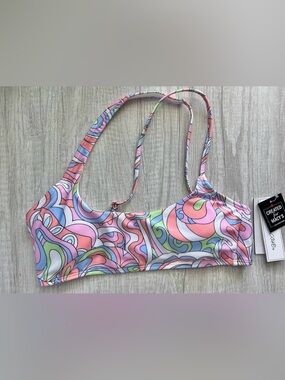 SALT + COVE Juniors' Printed Bikini Top, Size Large, removable pads, NWT